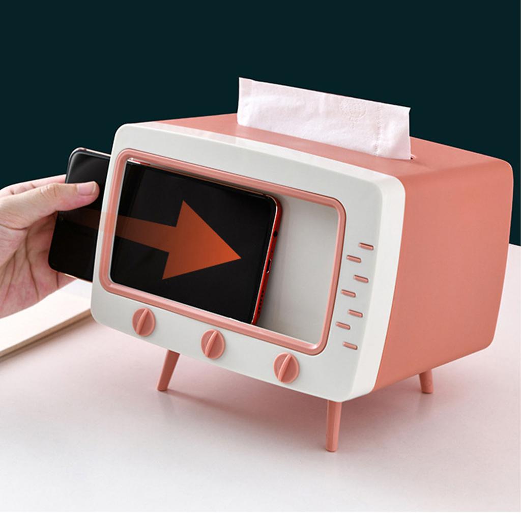 TV-Taschentuchbox, Mehrzweck-Taschentuchbox mit niedlichem, innovativem Retro-Design und Telefonhalterung für das Badezimmer
