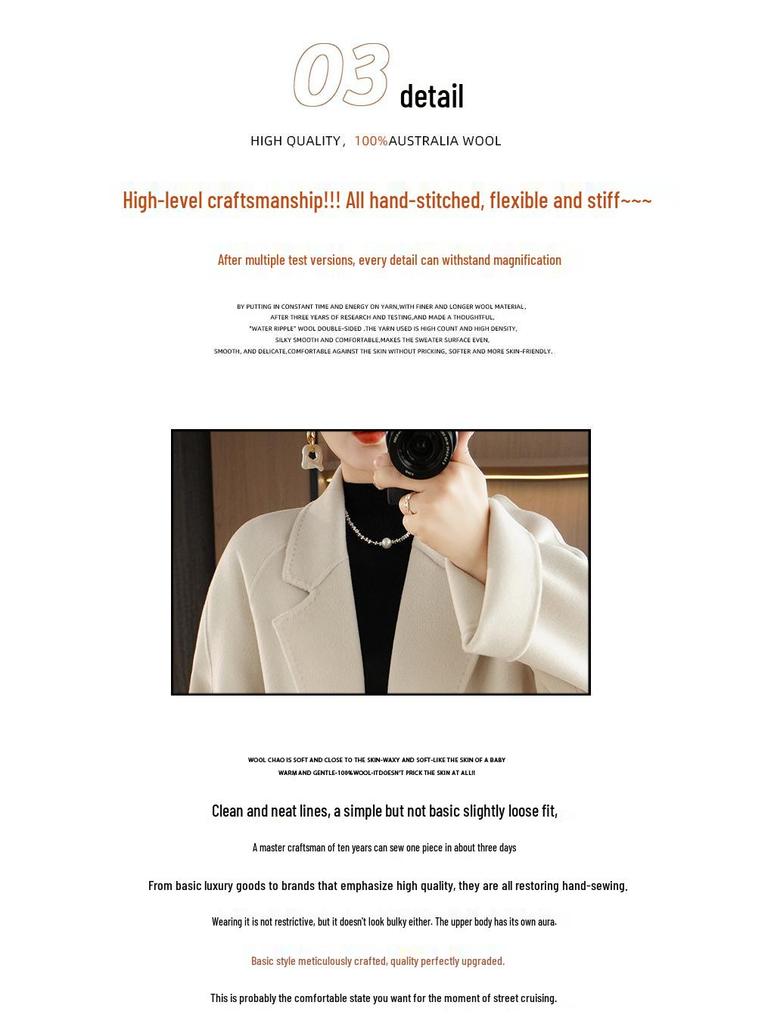 Women's Extra-Long Double-Faced Wool Trench Coat – Classic Suit Collar for Autumn and Winter.
