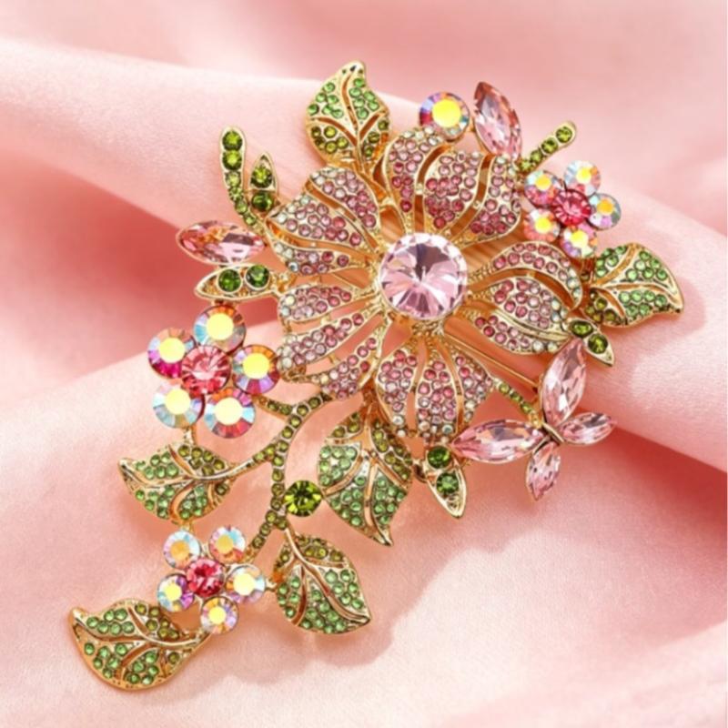 Sparkly Rhinestone Flower Brooch Pins Multicolor Exquisite Design Corsage Jewelry Accessories For Wedding Party Daily Wear