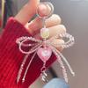 Bowknot Heart Pendant Keychain Beaded Phone Charm Handmade Bows Phone Lanyard Car Keyring Jewelry for Wallet Handbag