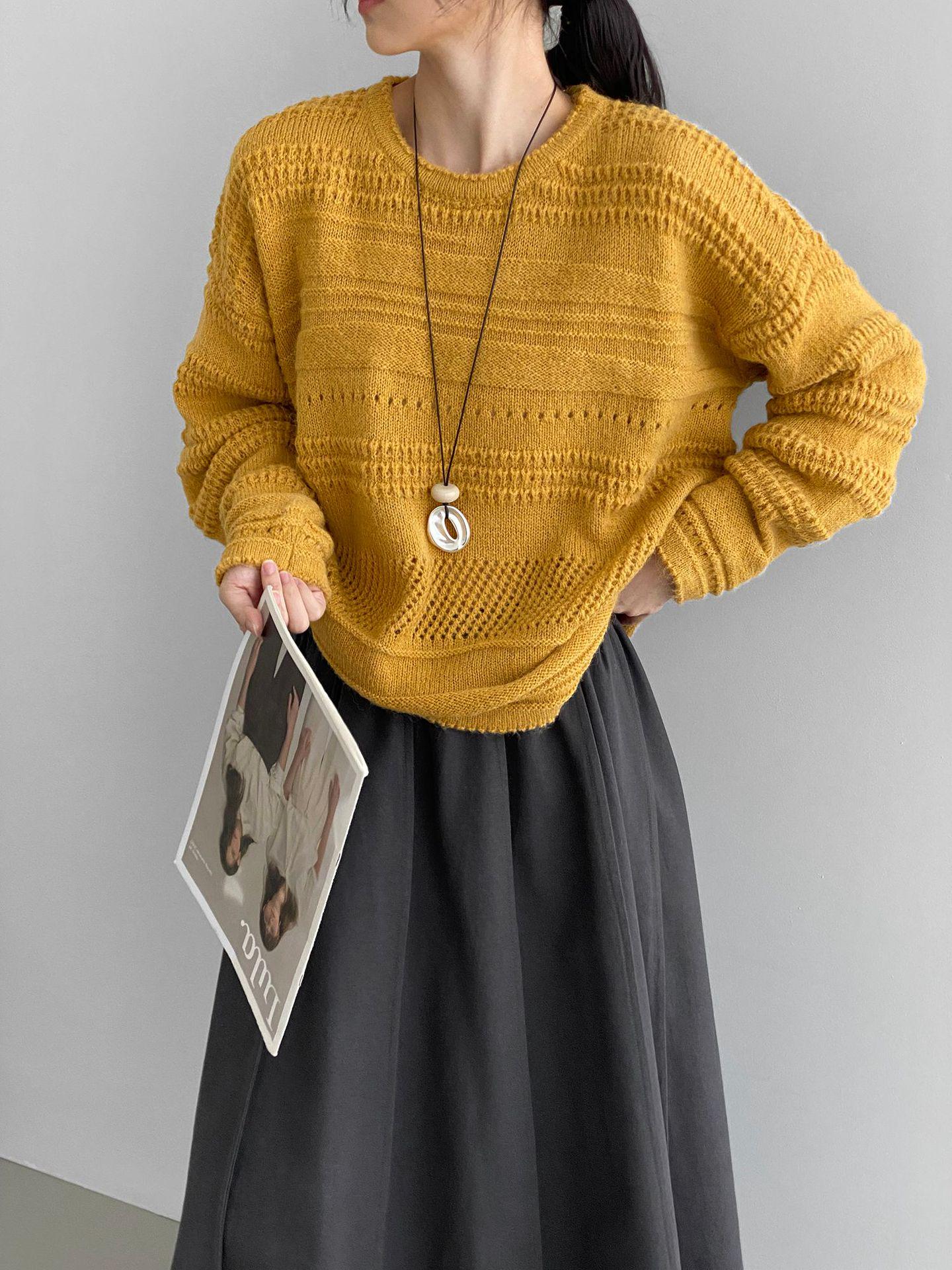 

Blue Korean-Style Hollow-Out Round Neck Sweater - Women s Loose, Versatile Knitwear Y1293 for a Bright, Effortless Look One Size