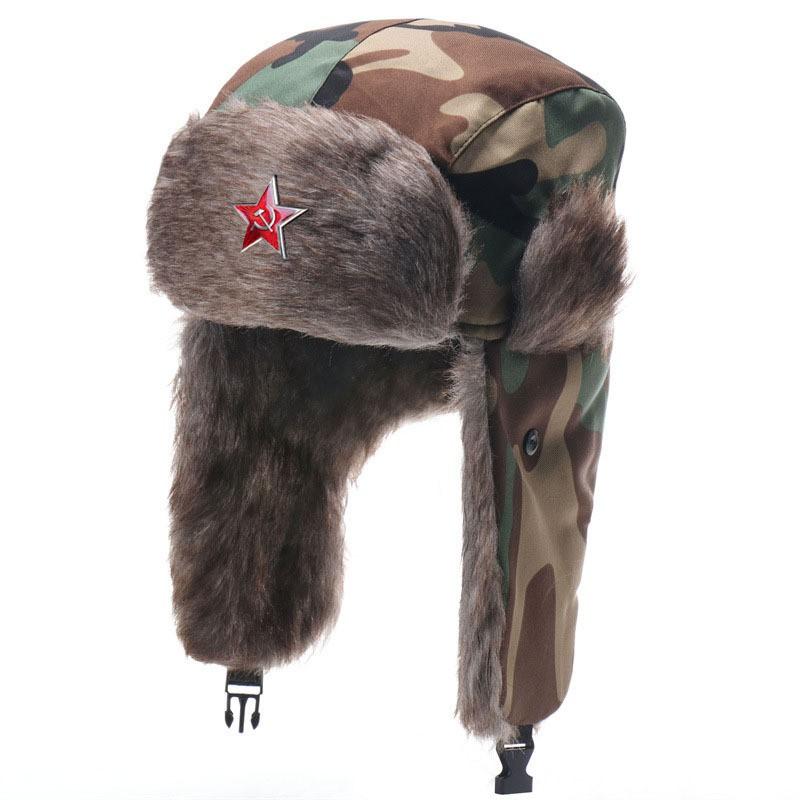 Winter Warm Military-Style Beanie Hat With Ear Flaps Outdoor Windproof Cap Men Women Forest Camo