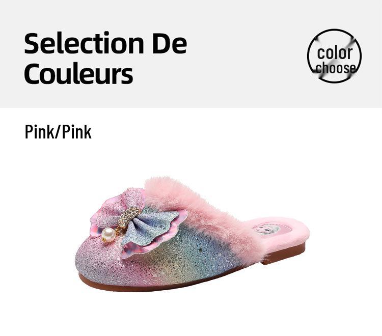 Rainbow Shoes Winter-Style Toddler Princess Slippers - Girls' Cotton Wool Non-Slip Warm Home Booties