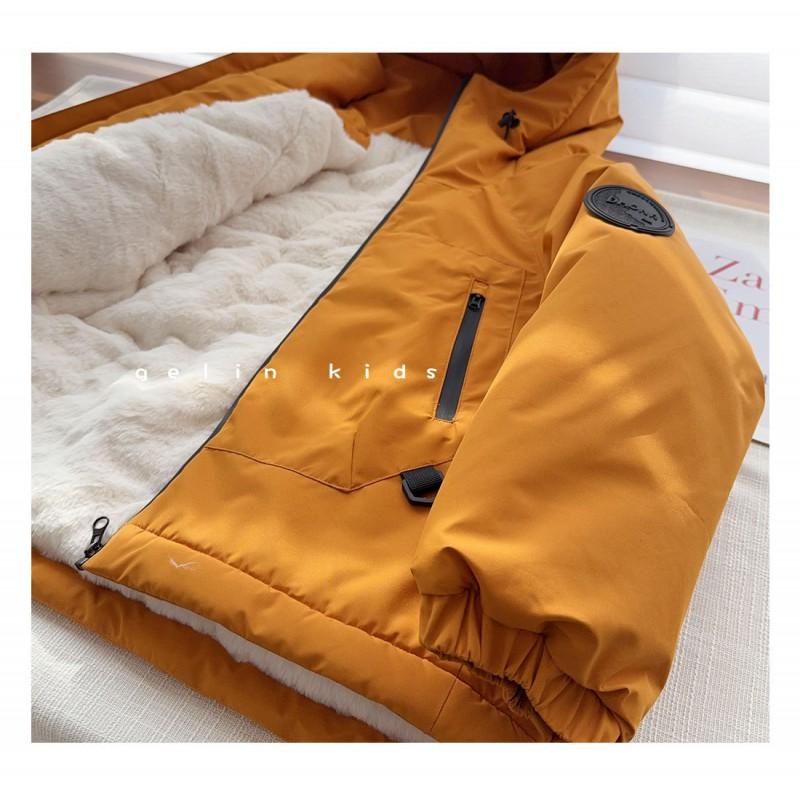 Boys Winter Fleece Lined Jacket Kids Warm Windproof Coat Thick Hooded Outerwear