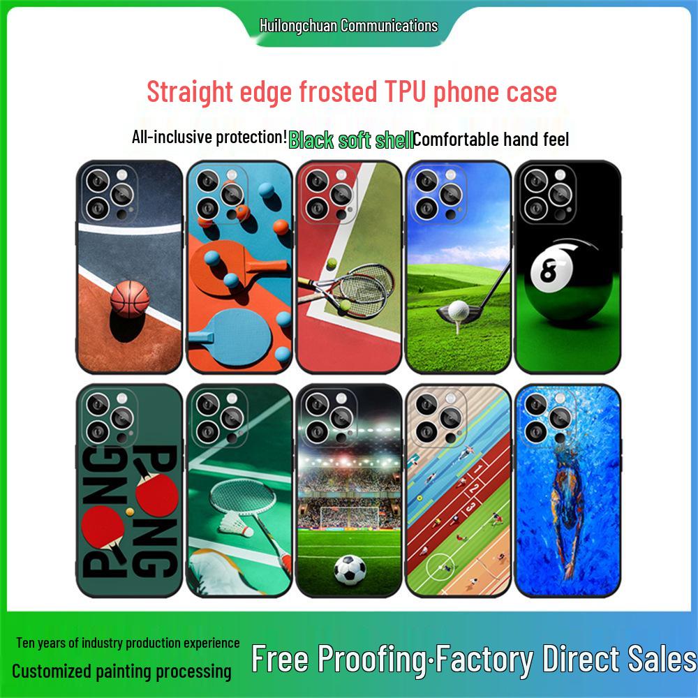 Black Frosted Apple 13 Pro Max TPU Phone Case with Basketball & Football Design