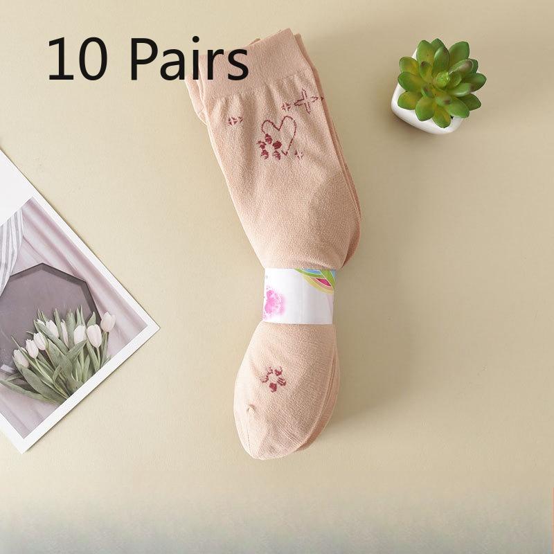 

10 Pairs of Women s Summer Thin Old Jacquard Anti Hook Silk Loose Mouth Mid Aged Tube Socks 10 Pairs