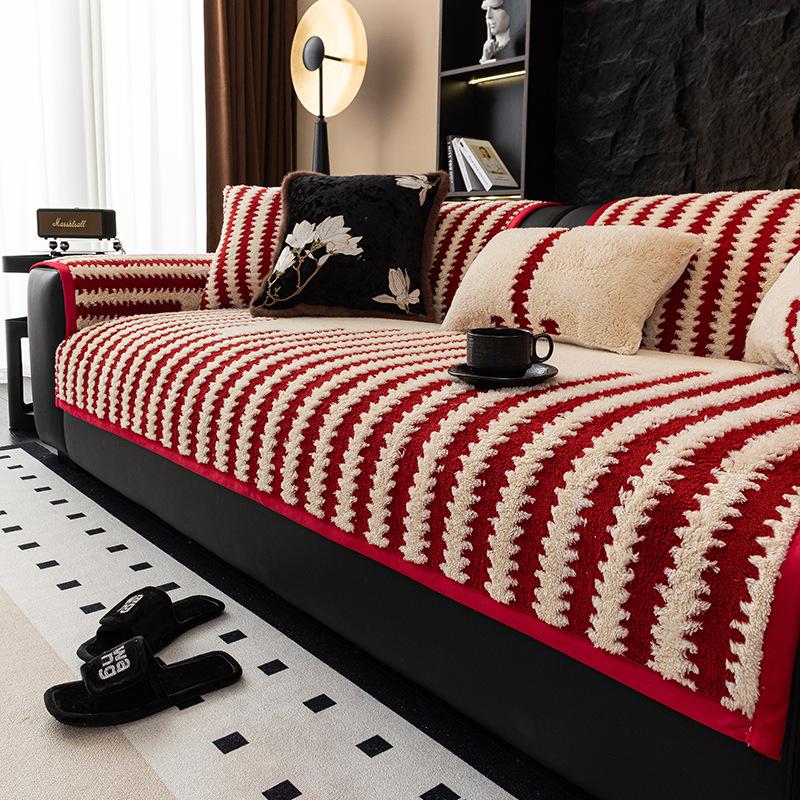 Sofa Cushion Autumn and Winter New Plush High Quality Winter Thickened Cushion Anti Slip Straight Row Sofa Cover Cover