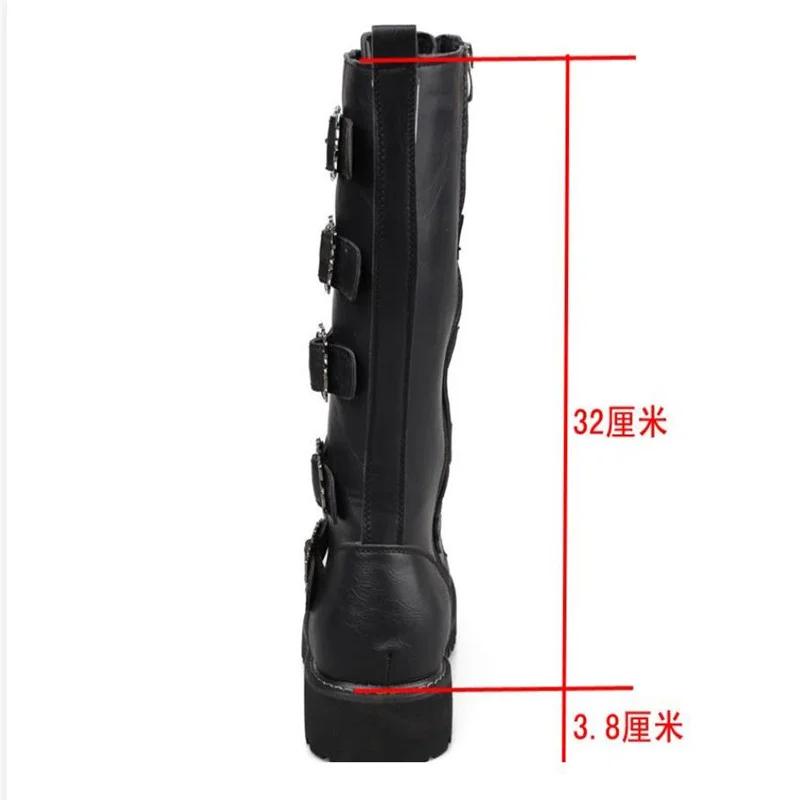 Fashion Men Black Retro Combat  Belt Buckle Punk Motorcycle Leather Zipper Boots Autumn Men Shoes SIZE 37-46