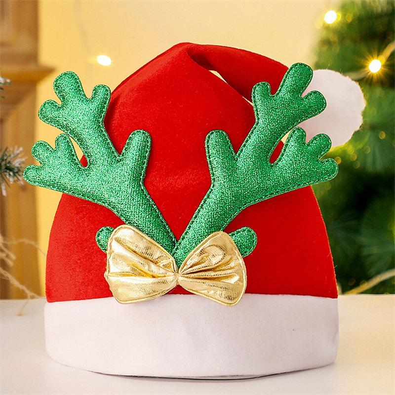 Parent-Child Christmas Hat Pompon Ball Bonnet Red Antler Santa Claus Cap Navidad Natal Noel Party Decor Plush Non-woven Bonnet