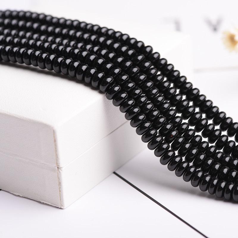 Natural Black Agate Abacus Beads for DIY Jewelry Making and Weaving