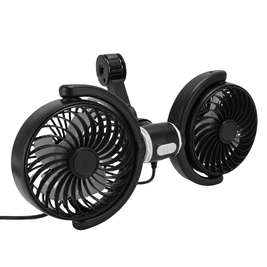 Duální ventilátor do auta otočný o 360 stupňů 3 rychlosti napájený přes USB ventilátor do auta na zadní sedadlo pro dodávku nákladní auto SUV RV DC 5V