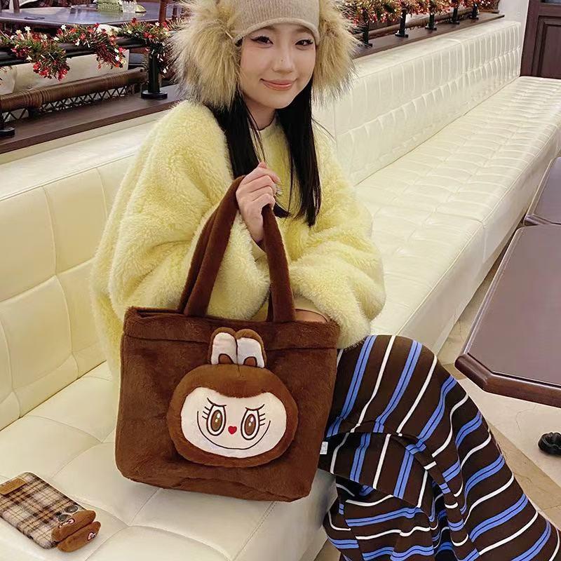 Shoulder Bag Cartoon Large Capacity Handbag Labubu Plush Toy Bag Student Crossbody Bags Outdoor Travel