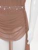 Girls Performance Dress Lyrical Costume Halter Backless Cutout Back Rhinestone Detail Ruched Mesh Draped Skirt