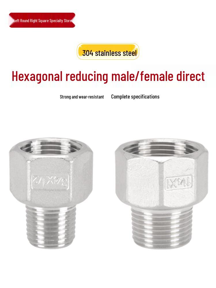 Hexagonal 6-Point To 4-Point Reducing Male/Female 304 Stainless Steel Threaded Water Pipe Fittings (2/1.5/1.2/1 Inch)