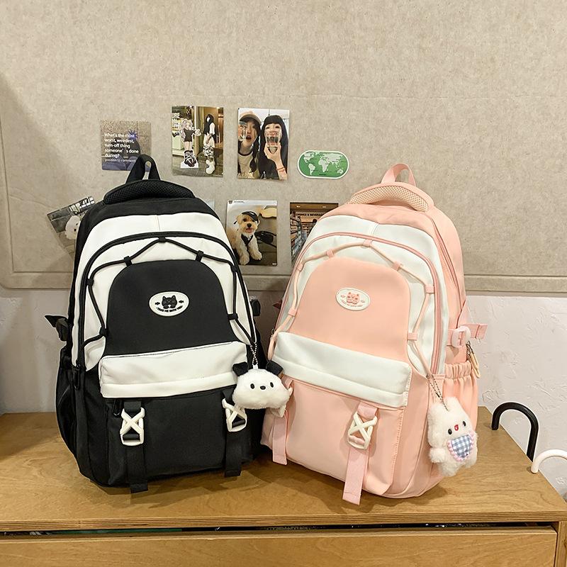 Cute Color Matching Schoolbag Women's Large-capacity Backpack Sweet Girl Primary and Secondary School Students Backpack Girls High Value
