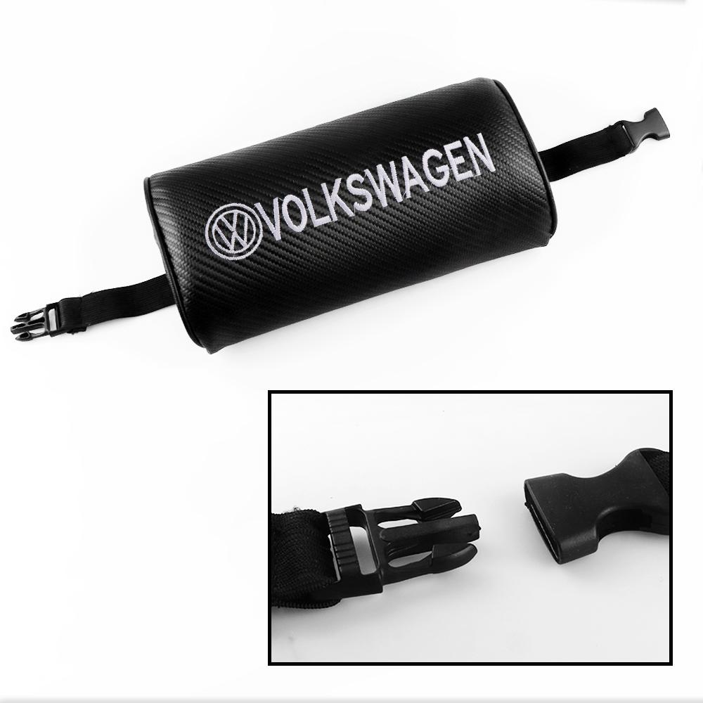 Hub Caps 1/2Pc Carbon Fiber Leather Car Neck Pillows Neck Rest Headrest Valve For Volkswagen VW R Golf 4 5 MK7 Beetle Touran Pas