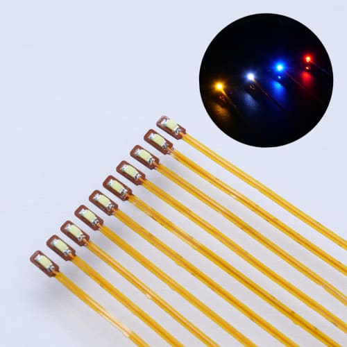 FlexiGlow Pre-Wired Chip LEDs, 10-Pack, SMD 0603 Size, for Model Trains, Miniatures, and Dioramas (Ichiken) (Cool White)