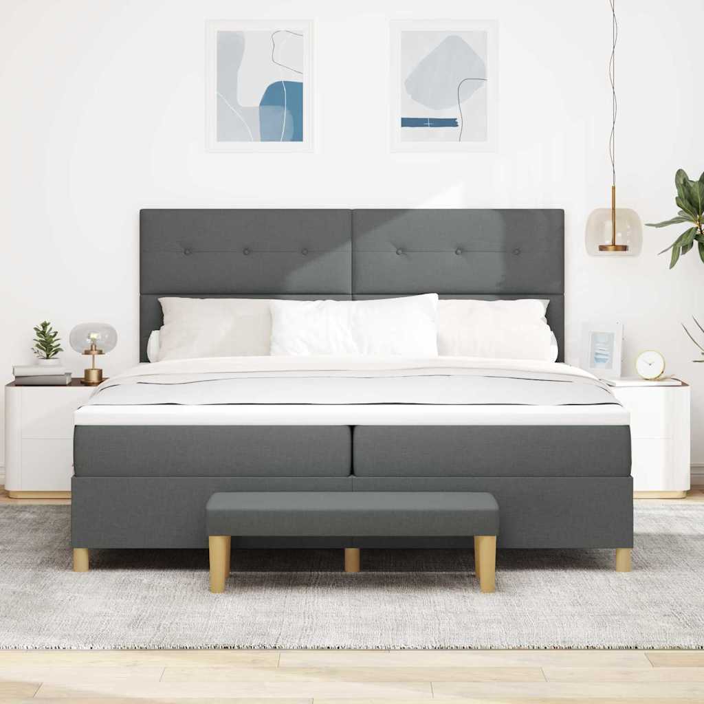 Boxspring Bed with Headboard Dark Gray 200 x 200 cm Fabric