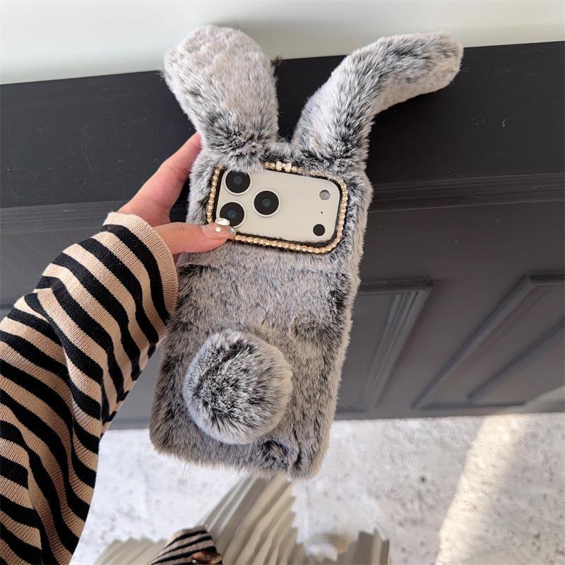 3D Süße Hasenohren Warme Flauschige Plüsch-Hasen Handyhülle Für iPhone 17 Air 16 15 14 13 12 11 Pro Max XS XR X Plus Stoßfeste Hülle