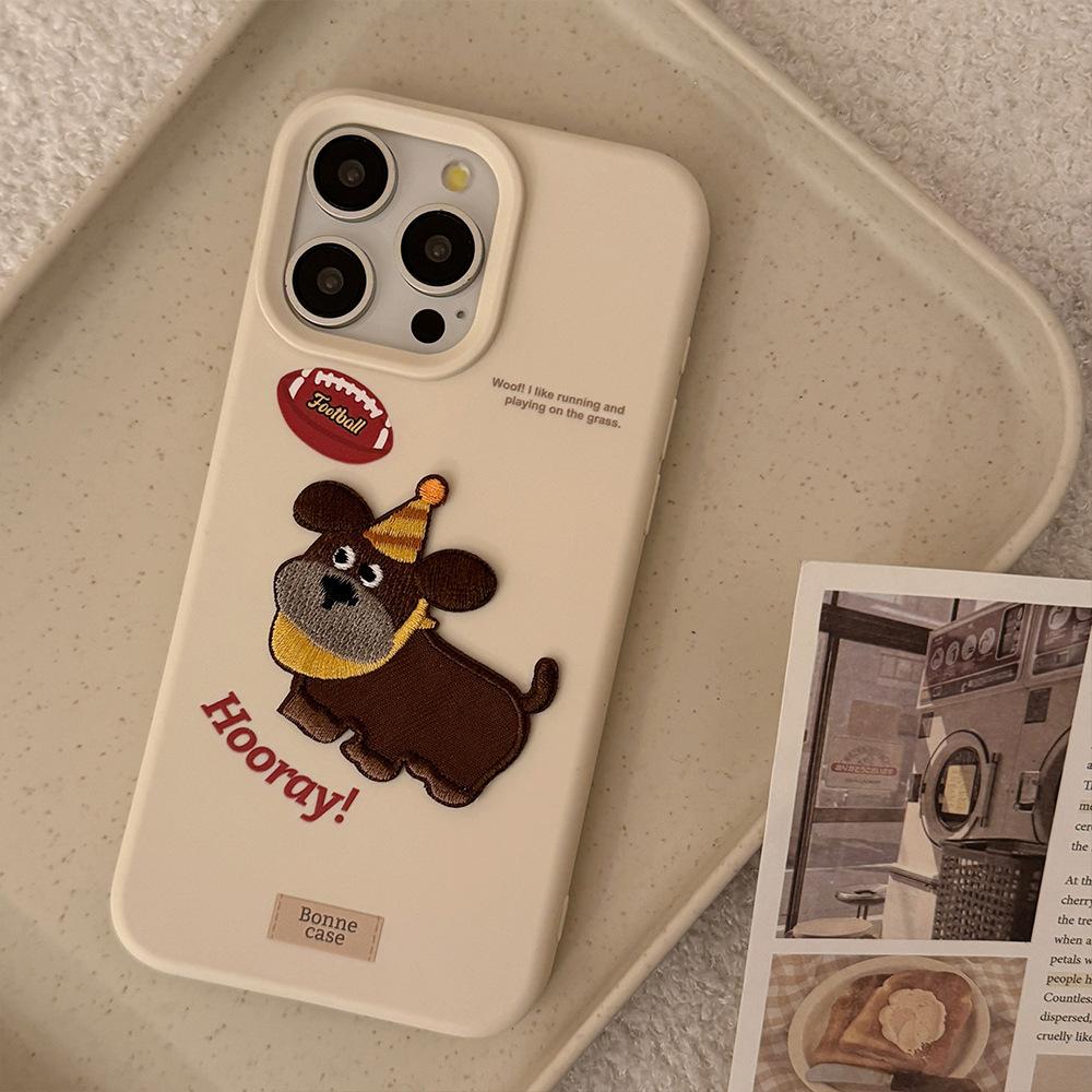 

American Retro for IPhone17pro Phone Case Max for Apple 16 Embroidered Puppy 13 Cartoon 14For12 Anti Drop 11