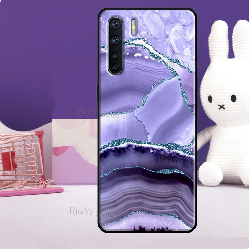 Türkisblau Gold Achat Marmor Hülle Für OPPO Reno 5 Lite 2Z 2F A5 A9 A53 A53S 2020 A52 A72 A1K A15 A83 A94 A74 A54 Hülle