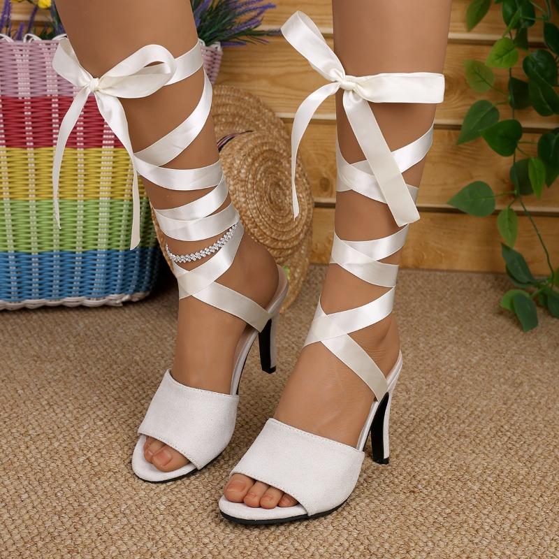 

Сексуальные босоножки на супервысоком каблуке с открытым носком, женские, летние, новые, на крестовой шнуровке, с бантом, нескользящие, износостойкие, туфли на шпильке 43 белый