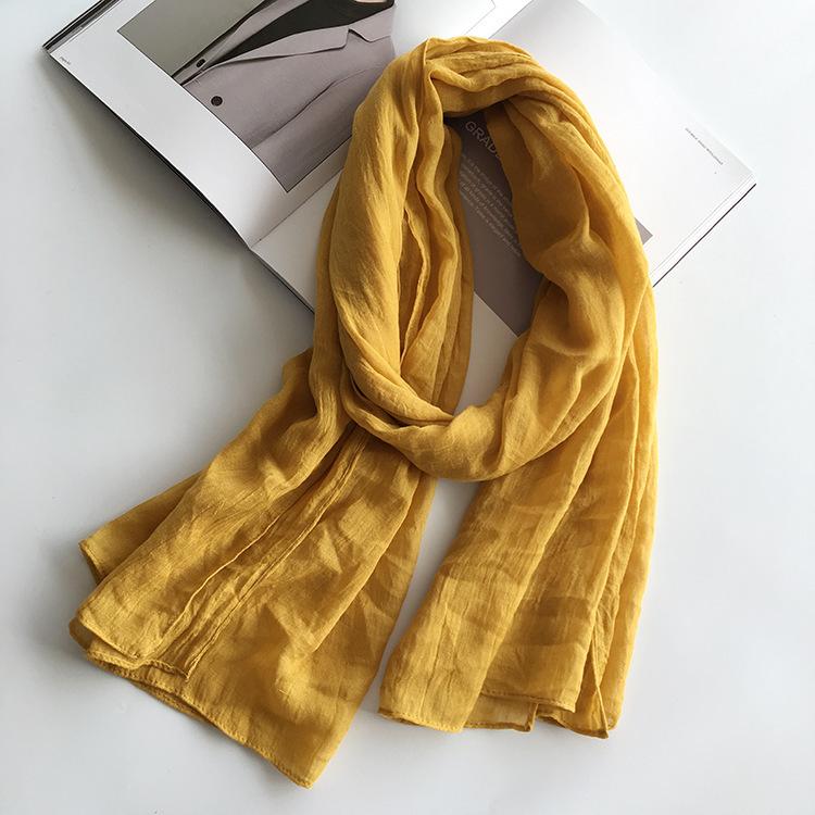 Spring And Autumn Turmeric Versatile Literary And Art Solid Color Scarf Dual-Purpose Long Shawl Travel Shade Sunscreen Silk Scarf Female Summer