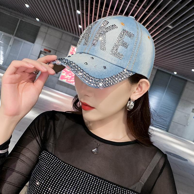 Freedom Outdoors Women's Light Blue Big Letter Rhinestone Cowboy Baseball Cap Men Hip Hop Demin Adjustable Snapback Sun Hat Casual Outdoor Dad Trucker Hats