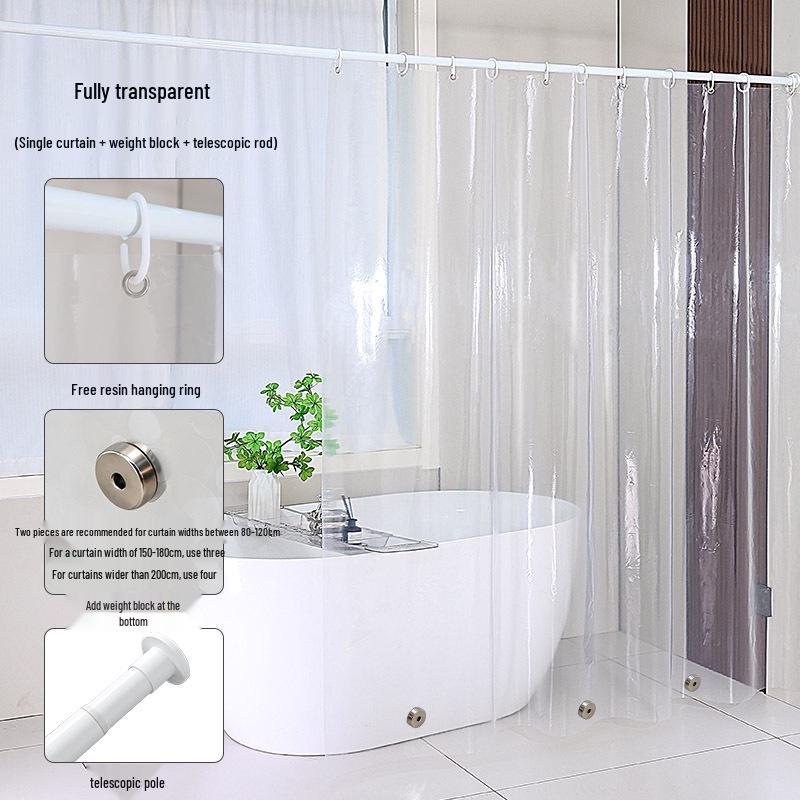 High-Transparency Waterproof EVA Shower Curtain, Mildew-Proof, Antibacterial, Splash-Resistant