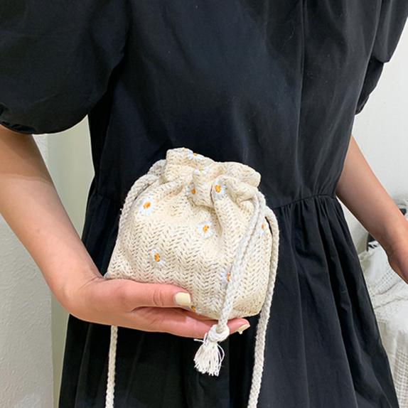 Женские летние пляжные сумки на плечо, сумки-ведра из соломенной ткани, сумки из ротанга, сумки-тоут, повседневные сумки, мини-сумка на плечо в стиле ретро One Size белый