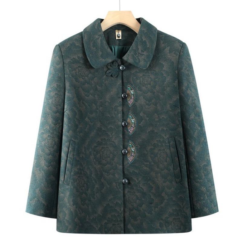 

Grandma spring coat middle old man women s clothing casual spring embroidered lapel top old man lady clothes 5XL [recommended 150-80kg] зелёный