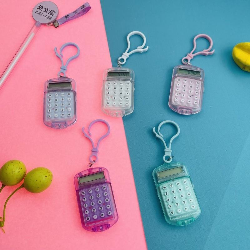 Mini Transparent Flip Cover Calculator Convenient Portable Calculator For Primary School Students Exam Keychain 1Pc