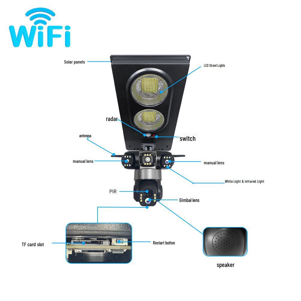 V380 Outdoor Smart Cam: Solar-Powered, Network-Free, Full-Color, Remote-Controlled, Triple-Screen, Courtyard Street Light