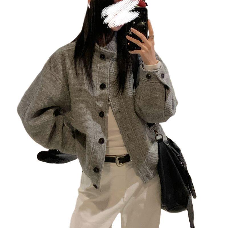 Women's American Retro Stand Collar Casual Baseball Jacket - Autumn/Winter Loose Fit Trendy Design