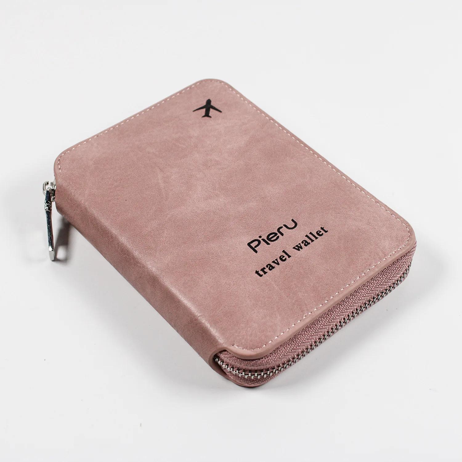 

МОДНЫЙ Многофункциональный держатель паспорта с защитой от кражи Rfid, сумка для документов, дорожный кошелек, сумка для хранения на молнии, кожаный чехол, держатель паспорта розовый