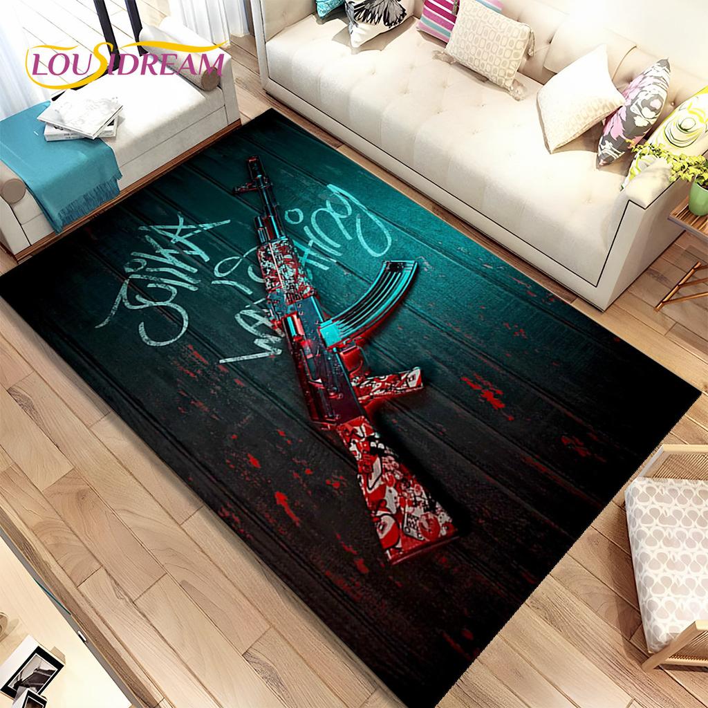CS,USP,AK,M4,AWP,Gewehrpistolen-Patronengewehr-Bereichsteppich,Teppich für Zuhause, Wohnzimmer, Schlafzimmer, Sofa, Fußmatte, Dekor, rutschfeste Bodenmatte