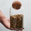 Hand-Blown Lead-Free High Borosilicate Glass Round Flower Tea Storage Transparent Container Glass Jars with Cork Stopper Lids
