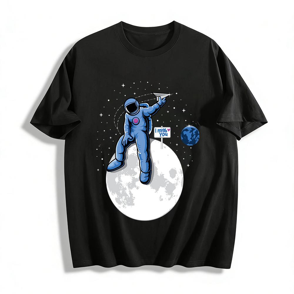 

Astronaut On Moon I Miss You Graphic Casual Top Pure cotton T-shirt XXS
