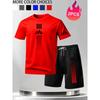Men's Red Striped Triangle Print Breathable Set  Short Sleeve Shorts Set Summer Casual Sportswear