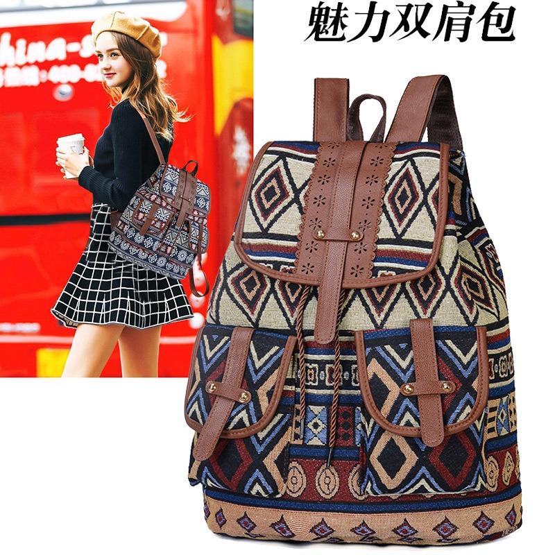 New Exotic Backpack Retro Trend Large Capacity Casual Fashion Personality Draw Belt Women's Bag