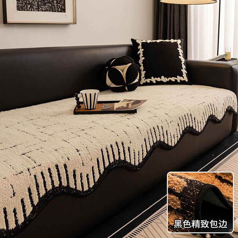 Premium Leather Sofa Cushion Autumn And Winter  New Plush One-Piece Straight Non-Slip Seat Cushion Sofa Cover