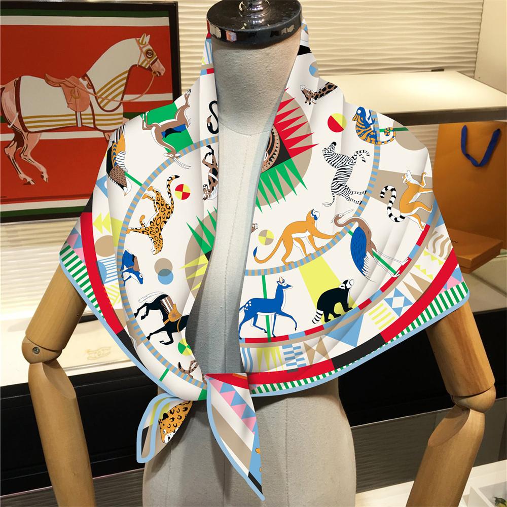 Silk Scarf Women Printed Square Scarves Head Echarpes Silk Foulards Femme Wraps Beach Shawls Bandana Lady Hijabs 90CM
