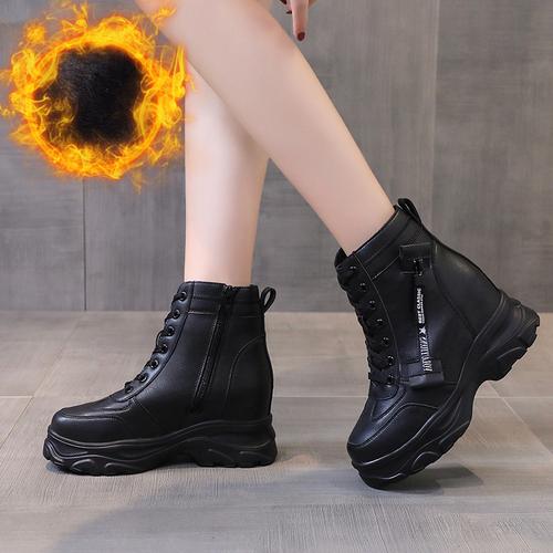 Fashion New Winter Ankle Boots for Women Motorcycle Boots Chunky Heels Casual Round Toe Leather Sneakers High Platform Boots Shoe Female