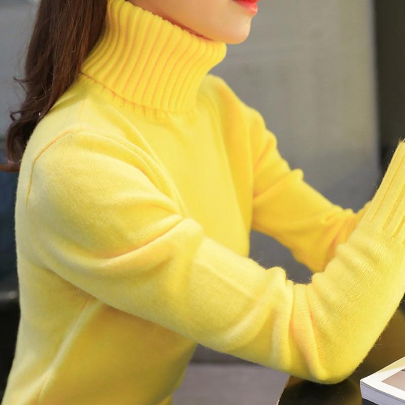 Toamnă Iarnă Pulovere Tricotate Femei Pulovere Turtlenec Culoare Solidă Slim Elastic Pulover scurt Femei