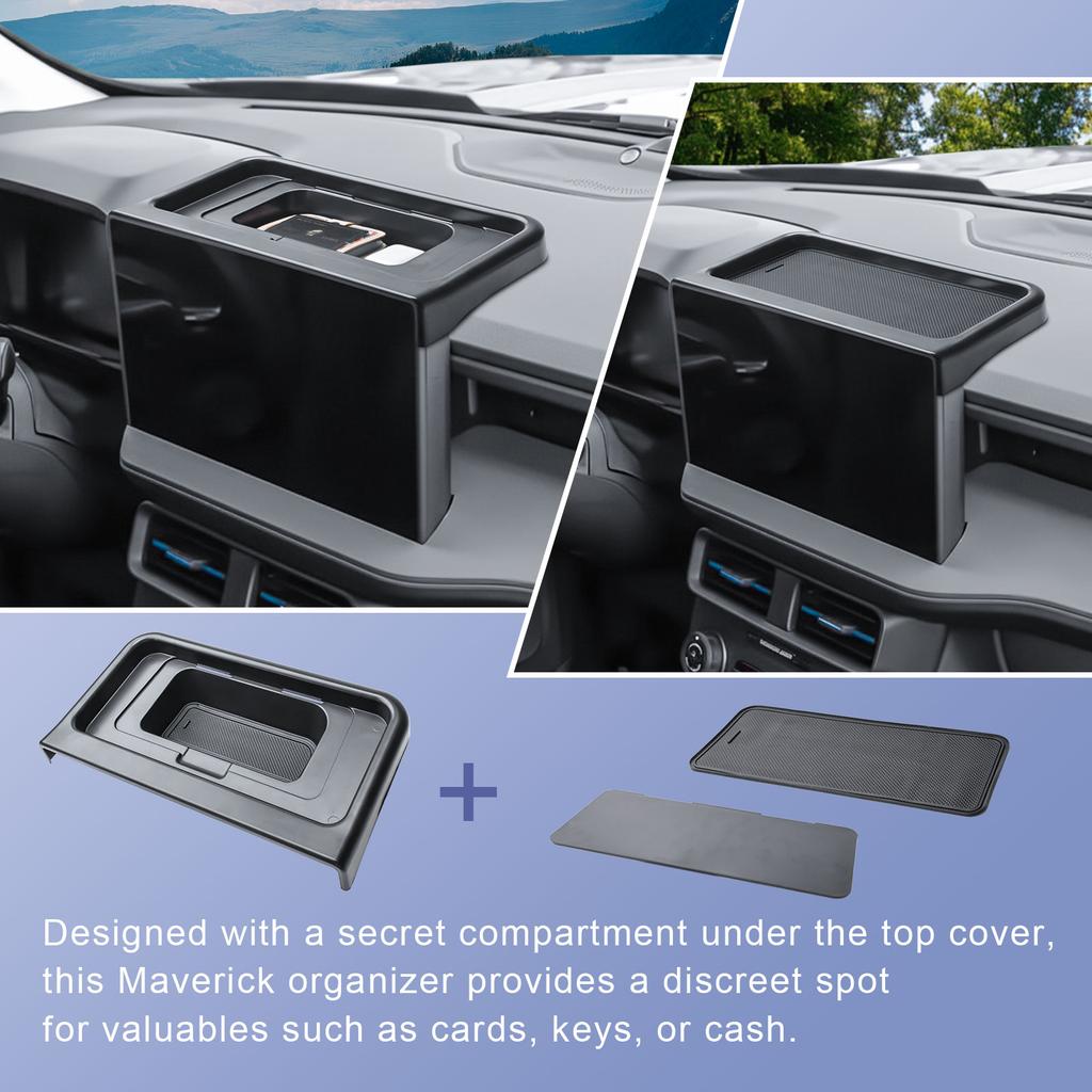 For 2025 2026 Ford Maverick Center Console Dashboard Organizer Behind Screen 13.2-Inch Dash Mount Storage Box Tray Accessories
