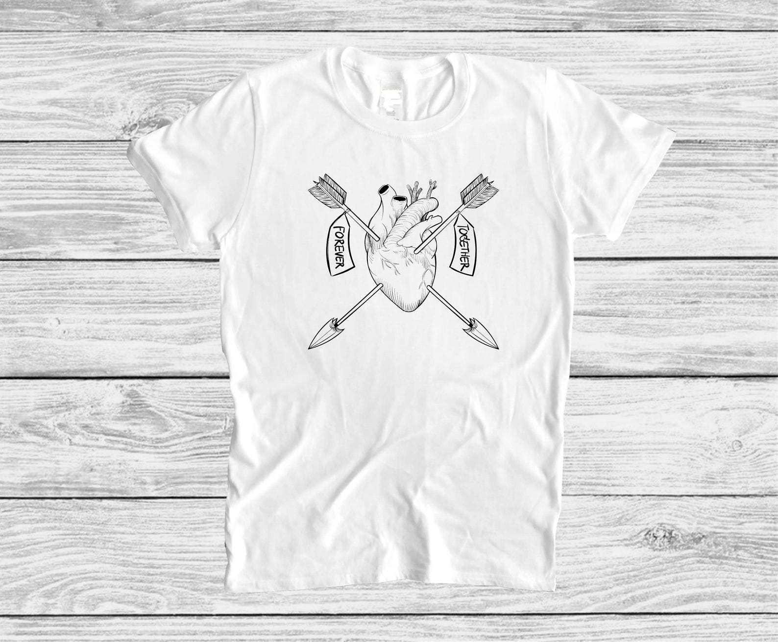 Funny V-Day T shirt, Together Forever Realistic Heart Arrow Graphic Tee, Valentine s Day Gif M