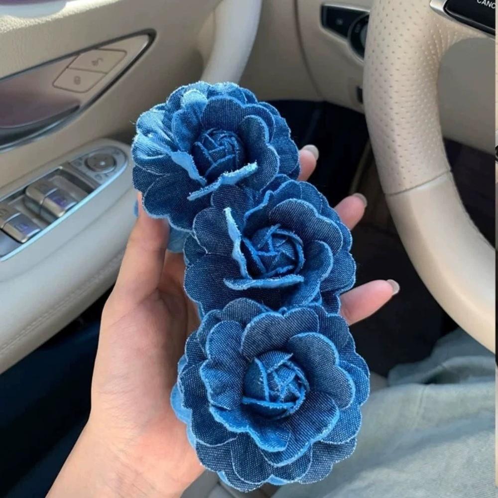 Denim Blue Women Vertical Clip Camellia Floral Twisted Hair Clip Elegant Flower Banana Clips  Girls