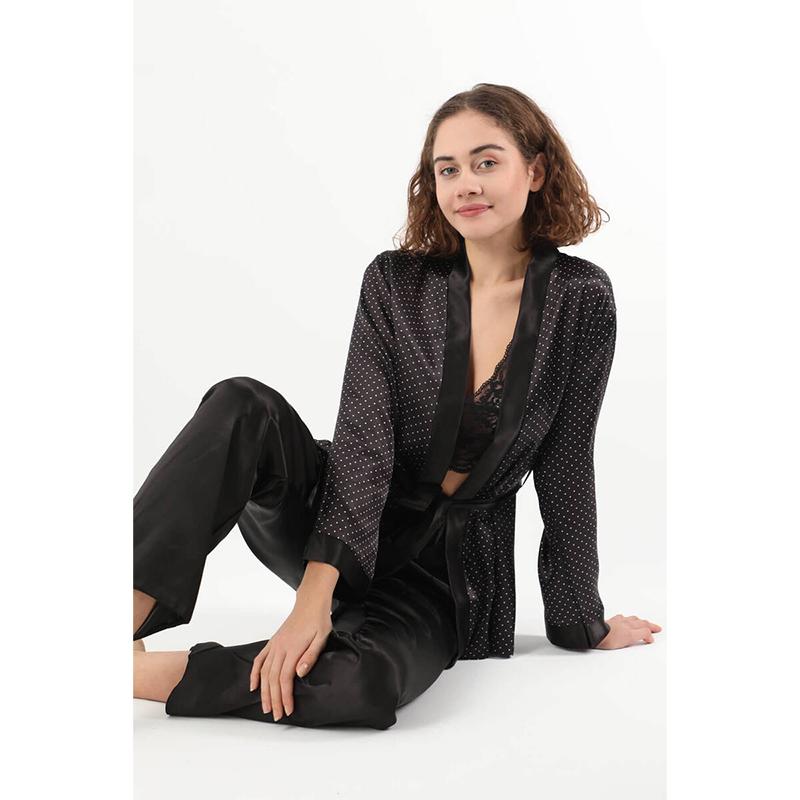 

Женская ночная рубашка-бюстье в горошек Халат Черный M чёрный