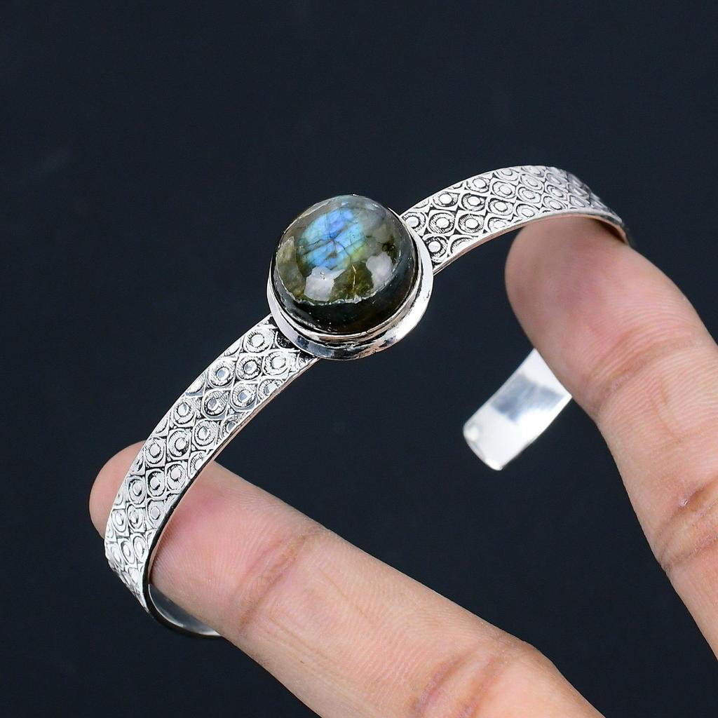 Daughters Day Deal 925 Silver Round Labradorite Stone Trendy Birthday New Bangle