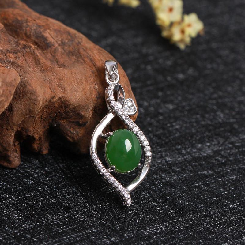 

Подвеска из стерлингового серебра 925 пробы с нефритом Хэтянь и яшмой с сертификатом - Аксессуары из зеленого нефрита для женщин 925 Silver